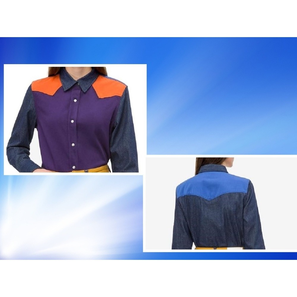 Calvin Klein Jeans Colorblock Western Snap Shirt Womens XS 100% Cotton